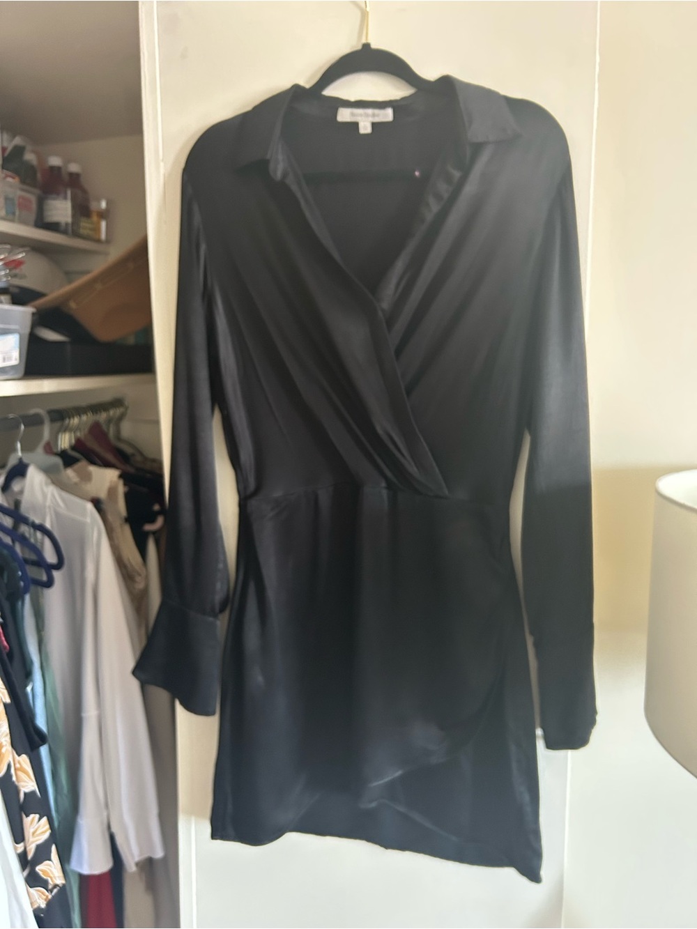 Favorite Daughter Black Long-Sleeve Satin Shirt Dress